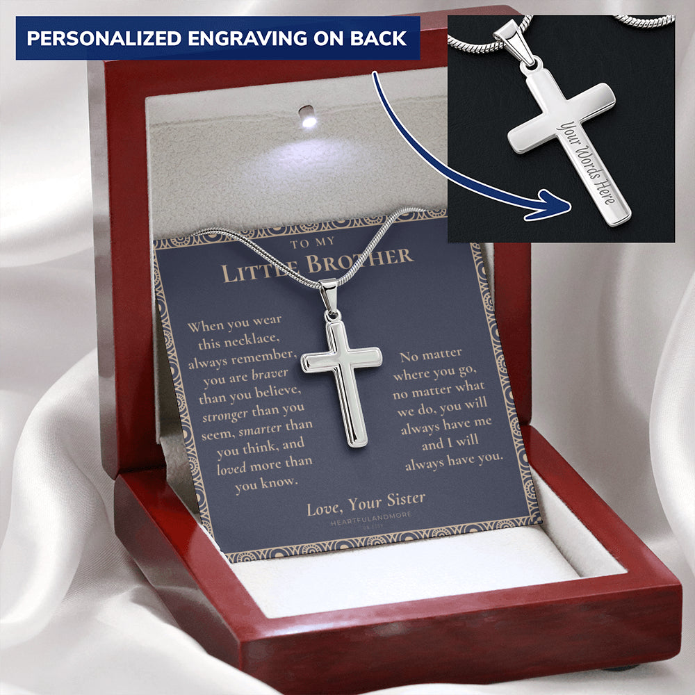 Little Brother Gift from Sister, Cross Necklace for Little Brother, Gifts for Young Brother, Cross Necklace from Sister to Little Brother