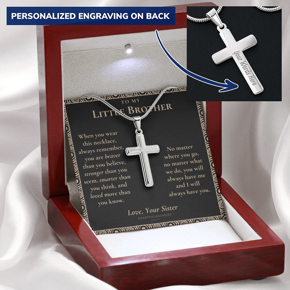 Little Brother Gift from Sister, Cross Necklace for Little Brother, Gifts for Young Brother, Cross Necklace from Sister to Little Brother