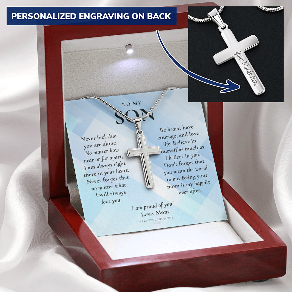 Gift for Son Cross Necklace, Gifts for Son from Mom, To My Son Cross, Birthday Gift for Son, Mom and Son Personalized Gift, Mom to Son Gift