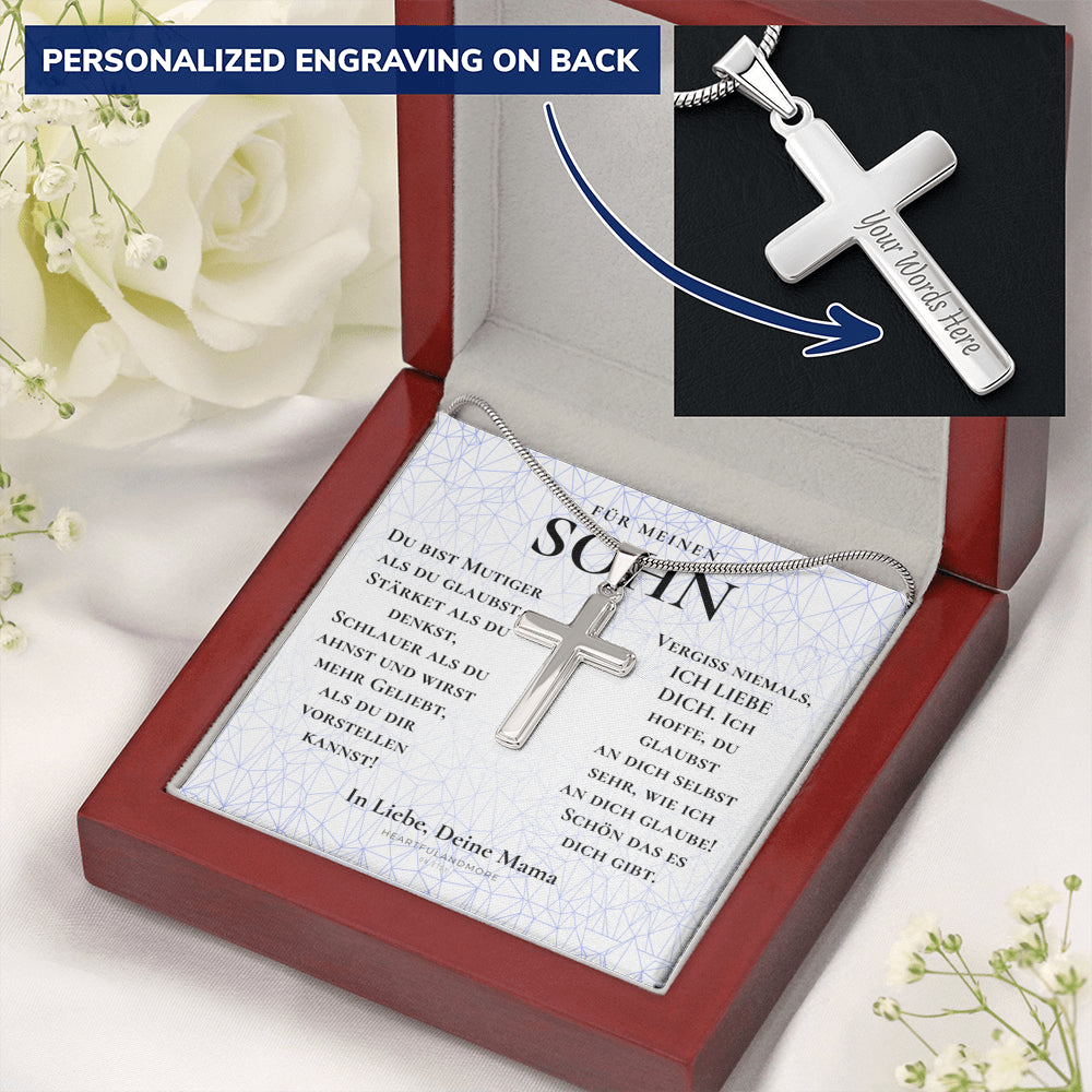 Geschenk für Sohn Mama, Mutter Sohn Geschenk, Geburtstagsgeschenk für Sohn, Kreuz Kette Mit Gravur für Sohn, Konfirmationsgeschenk