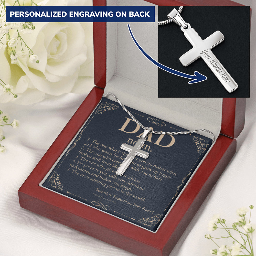 Personalized Cross Necklace for Dad, Personalized Gift for Dad on Father’s Day, Father’s Day gift for Dad, Dad Necklace, Dad Definition Necklace, Dad Definition Gift