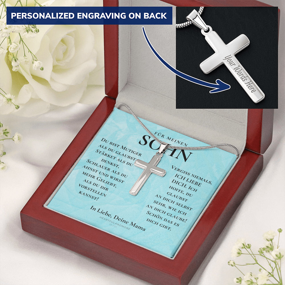 Geschenk für Sohn Mama, Mutter Sohn Geschenk, Geburtstagsgeschenk für Sohn, Kreuz Kette Mit Gravur für Sohn, Konfirmationsgeschenk