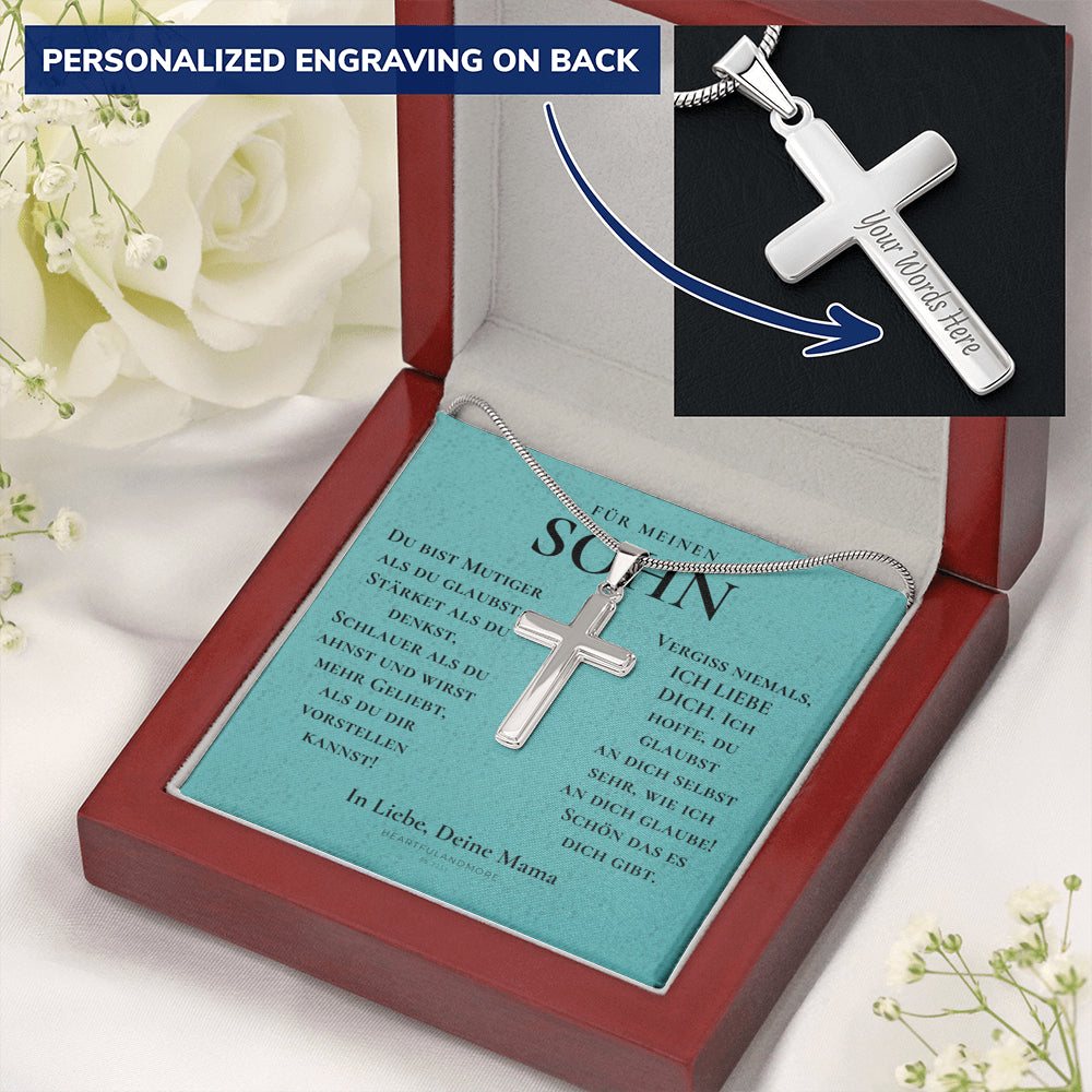 Geschenk für Sohn Mama, Mutter Sohn Geschenk, Geburtstagsgeschenk für Sohn, Kreuz Kette Mit Gravur für Sohn, Konfirmationsgeschenk