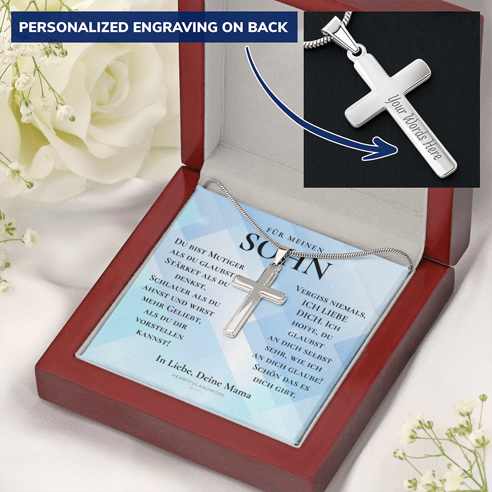 Geschenk für Sohn Mama, Mutter Sohn Geschenk, Geburtstagsgeschenk für Sohn, Kreuz Kette Mit Gravur für Sohn, Konfirmationsgeschenk