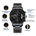 Cancer Survivor Watch for Men - Engraved Design Black Chronograph Watch