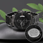 Cancer Survivor Watch for Men - Engraved Design Black Chronograph Watch