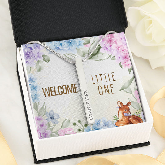Welcome little one Roman Numeral Vertical Stick Necklace
