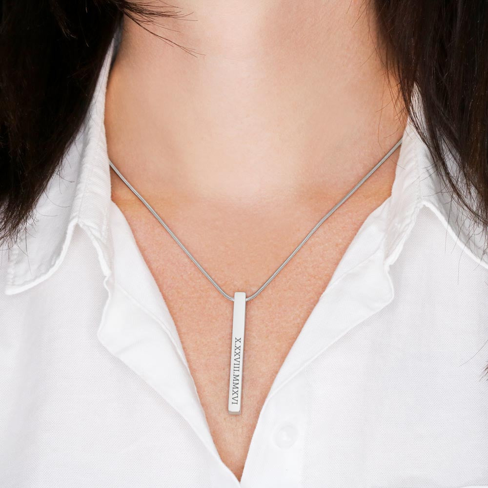 Welcome little one Roman Numeral Vertical Stick Necklace