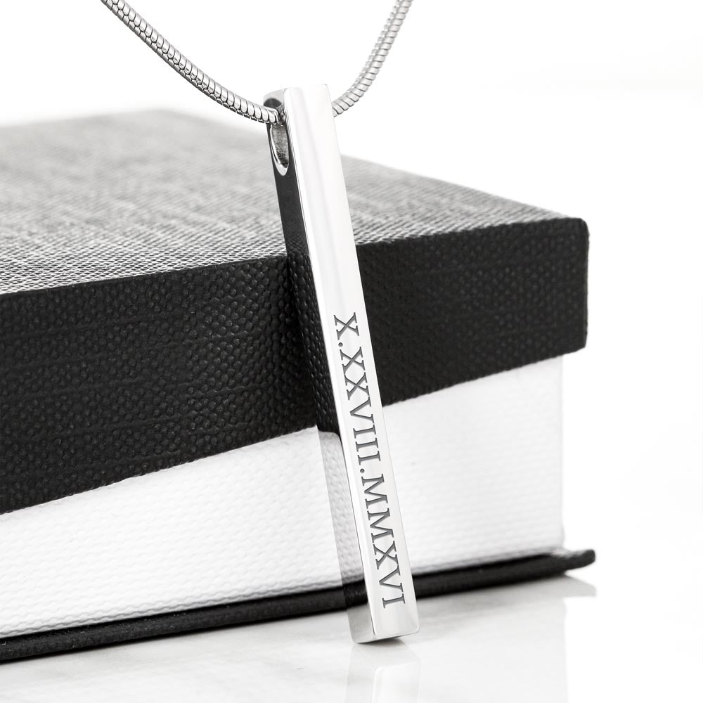 Welcome little one Roman Numeral Vertical Stick Necklace