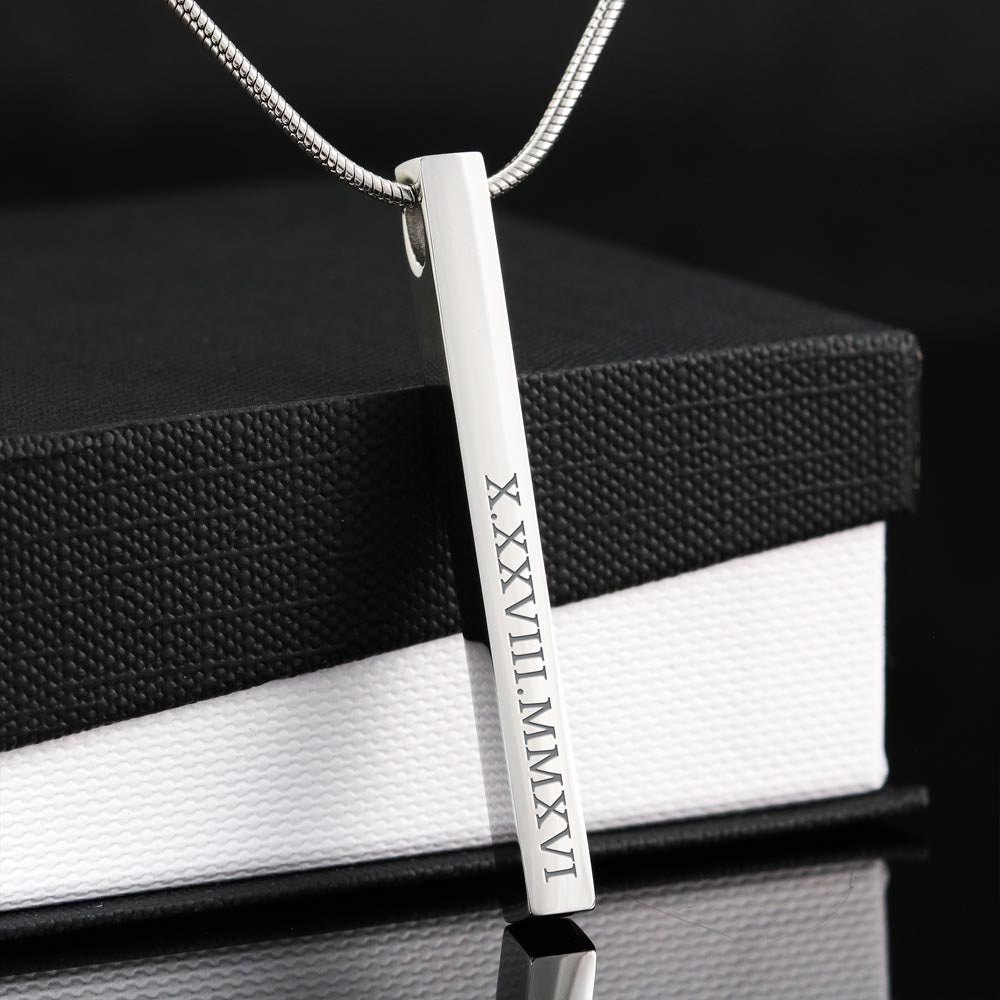 Welcome little one Roman Numeral Vertical Stick Necklace
