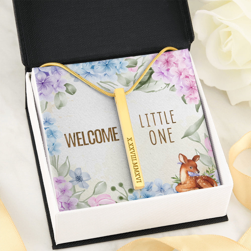 Welcome little one Roman Numeral Vertical Stick Necklace