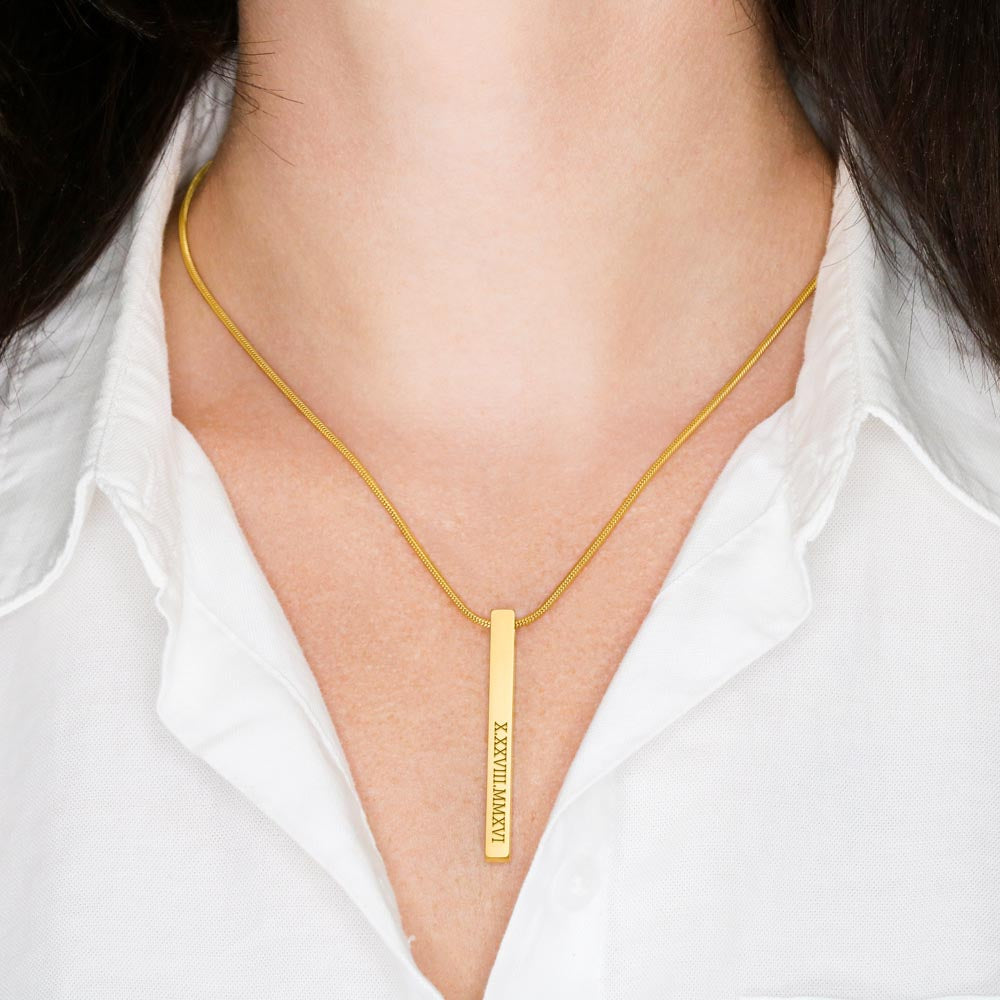 Welcome little one Roman Numeral Vertical Stick Necklace