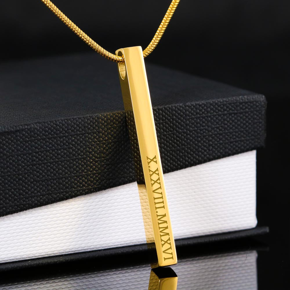 Welcome little one Roman Numeral Vertical Stick Necklace
