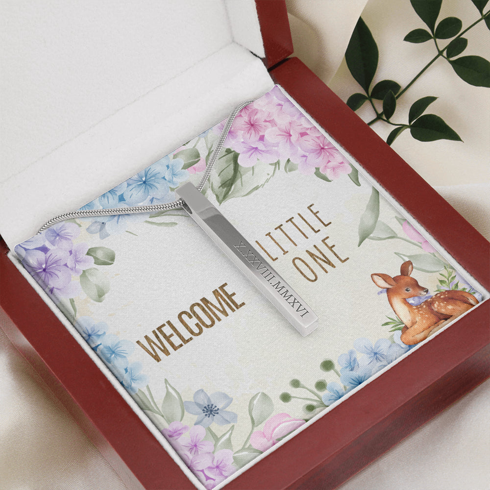 Welcome little one Roman Numeral Vertical Stick Necklace