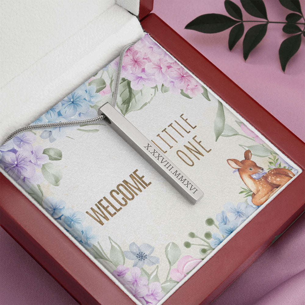 Welcome little one Roman Numeral Vertical Stick Necklace