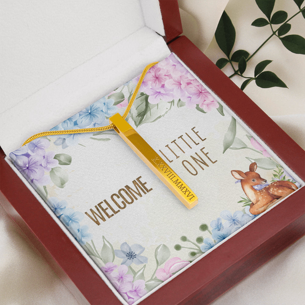 Welcome little one Roman Numeral Vertical Stick Necklace