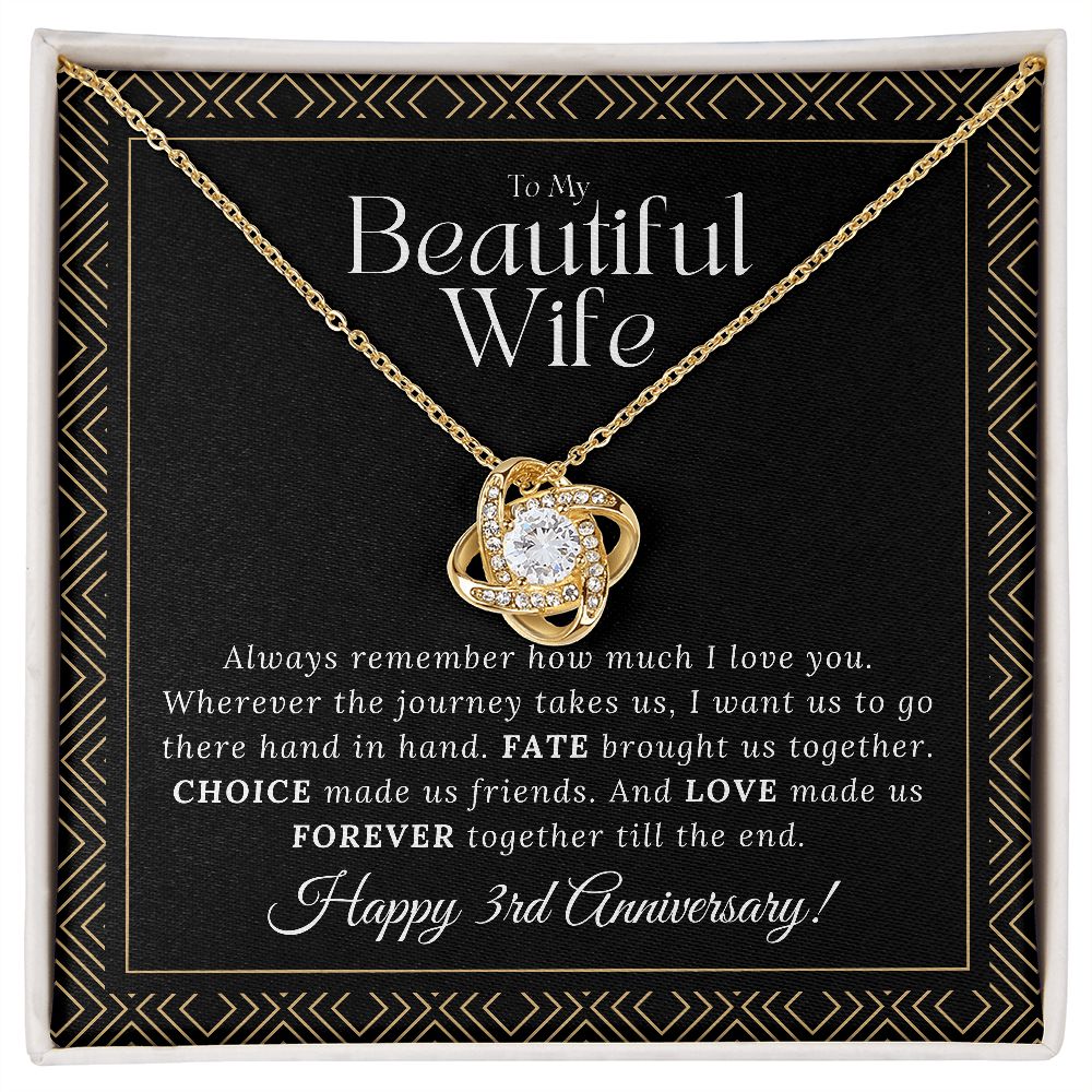 3 Year Anniversary Gift For Wife - Love Knot Necklace