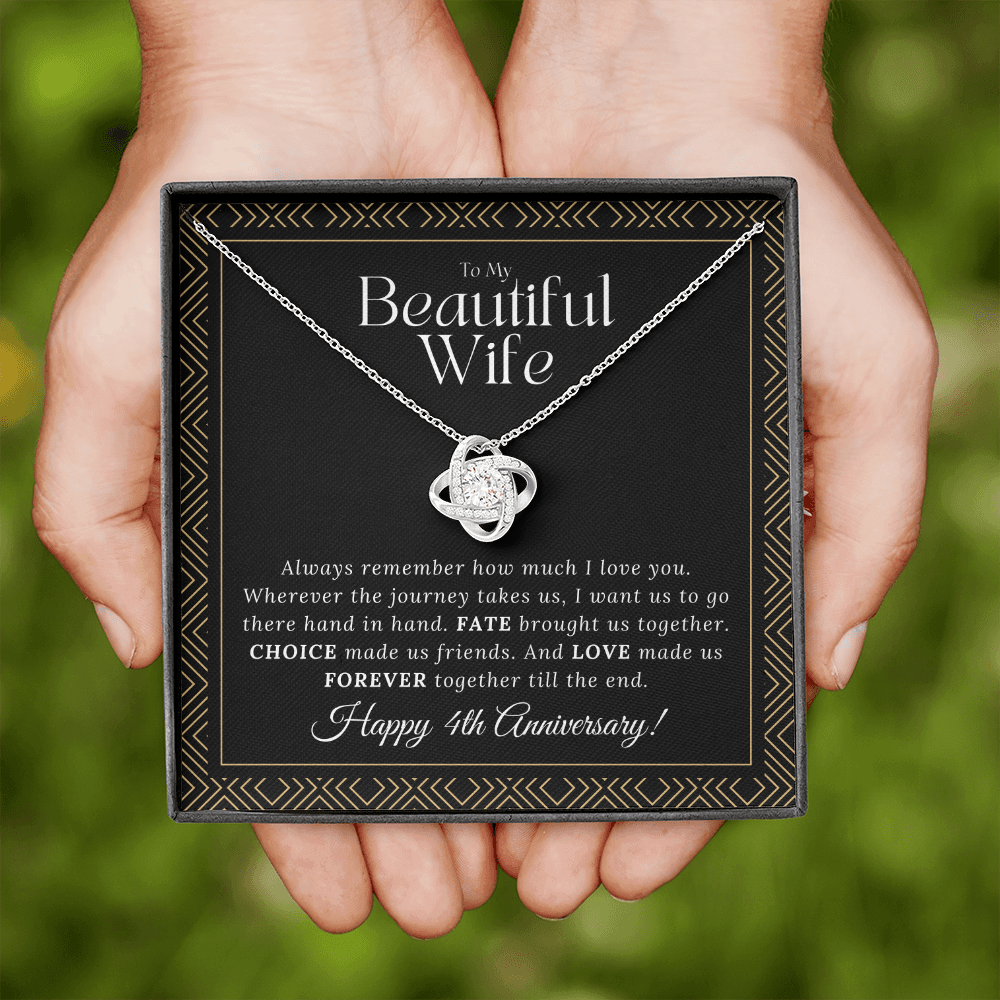 4 Year Anniversary Gift For Wife - Love Knot Necklace