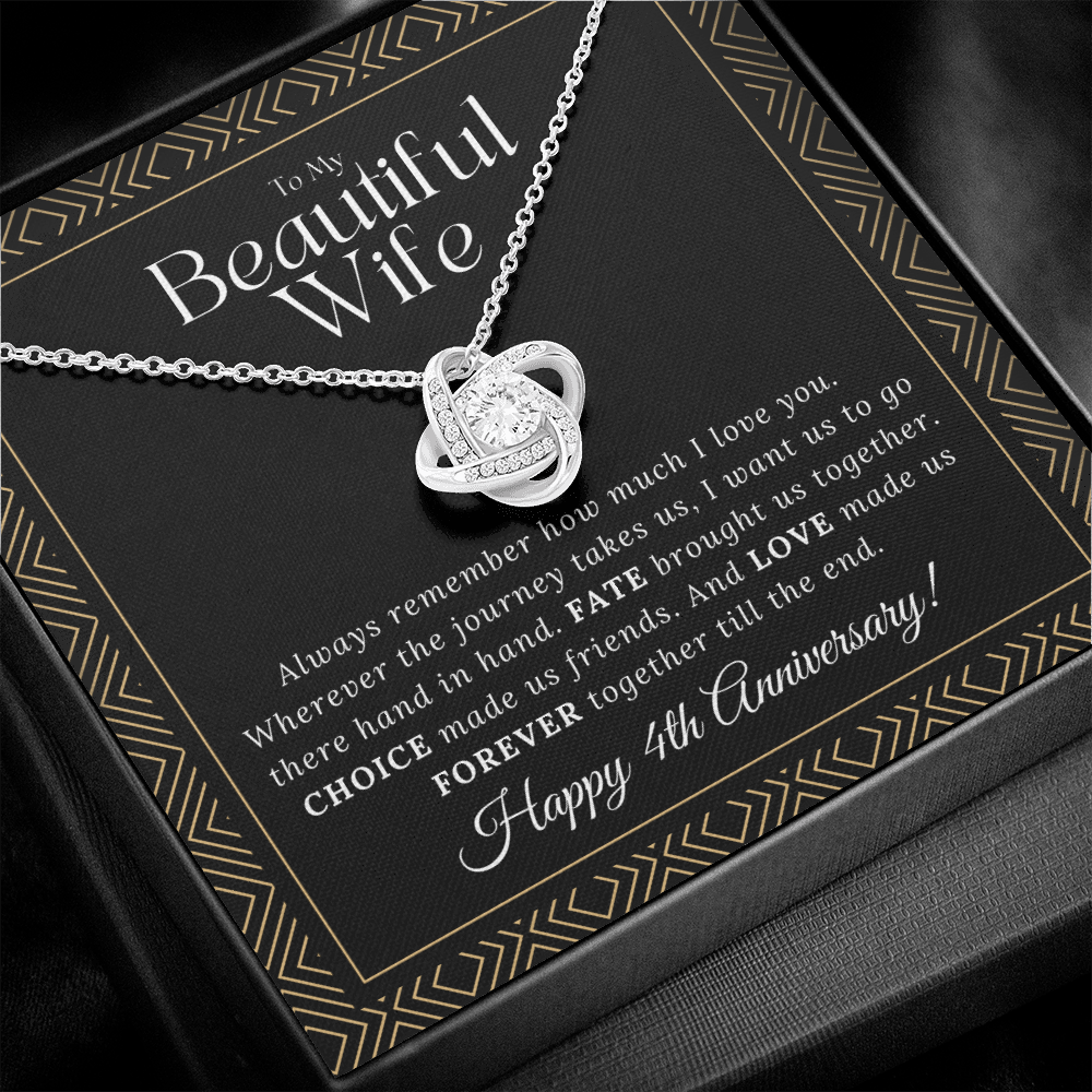 4 Year Anniversary Gift For Wife - Love Knot Necklace