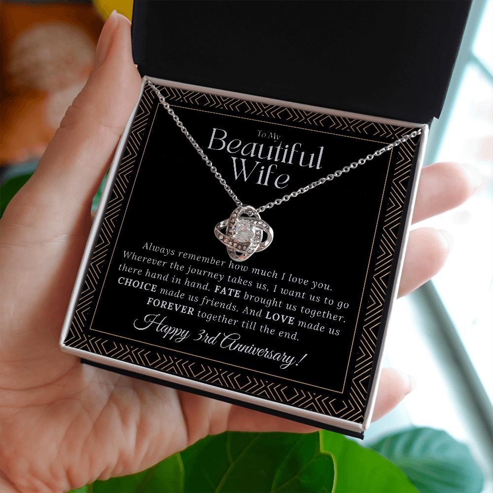 3 Year Anniversary Gift For Wife - Love Knot Necklace