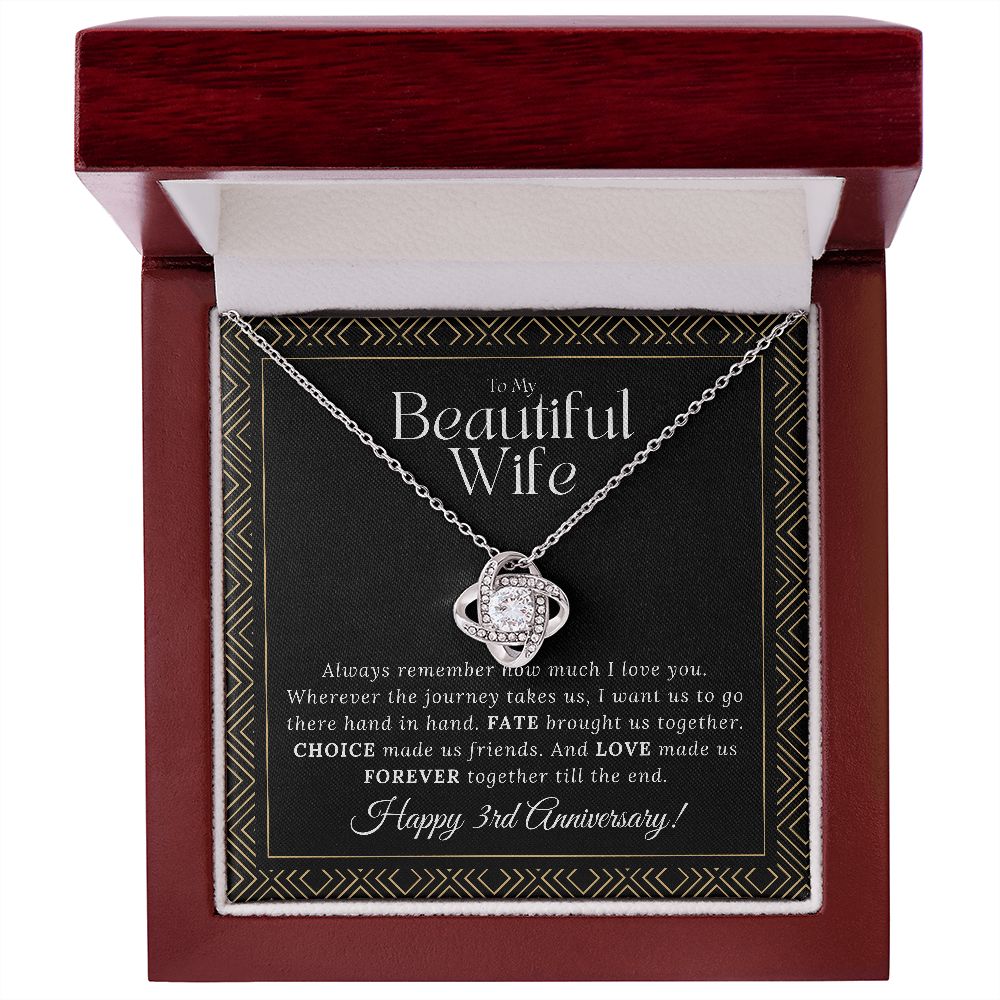 3 Year Anniversary Gift For Wife - Love Knot Necklace