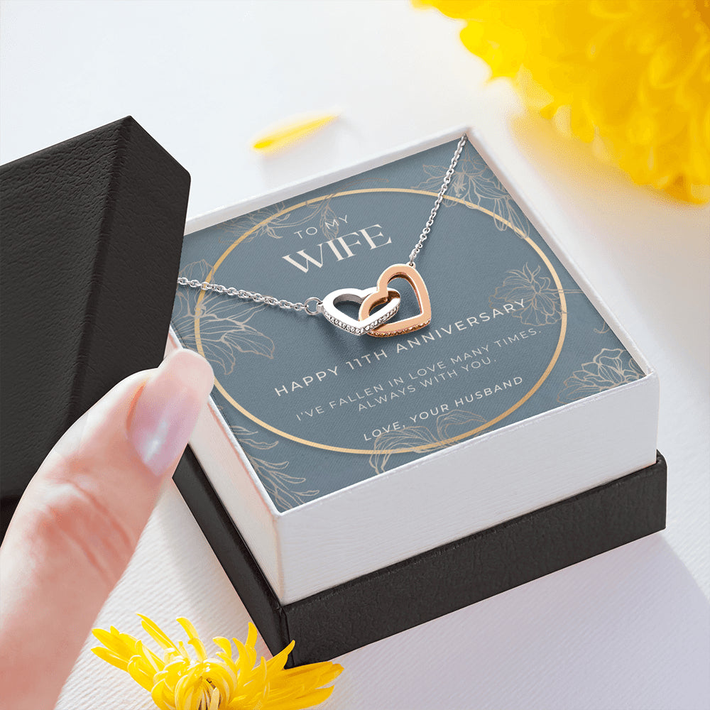 11 Year Anniversary Gift For Wife - Interlocking Hearts Necklace