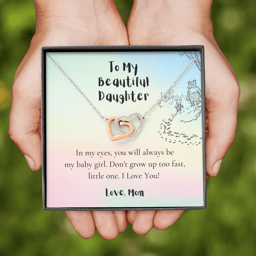 To My Daughter, Love Mom, Daughter Gifts from Mom, Birthday Gift Necklace for Daughter, Interlocking Hearts Necklace