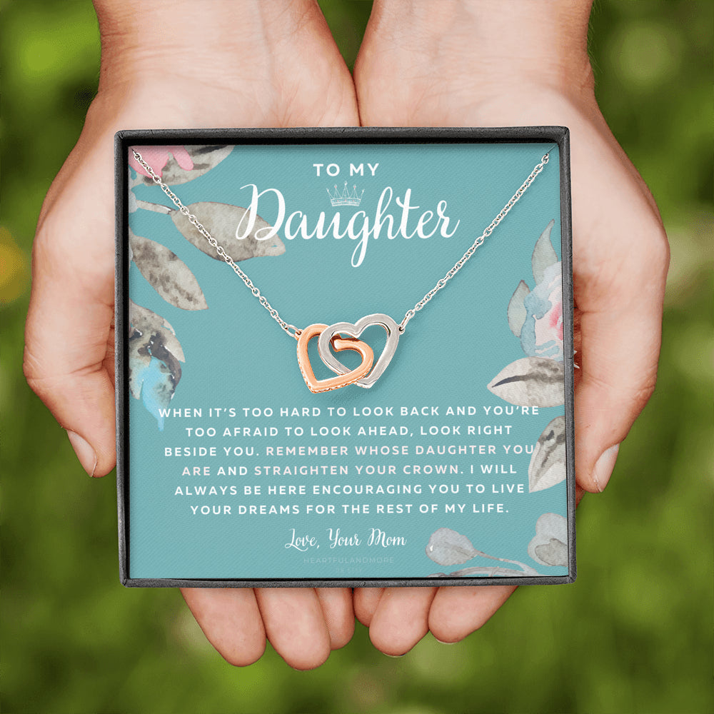 To My Badass Daughter, Straighten Your Crown Necklace, Mom Daughter Necklace, Daughter Birthday Gift, Daughter Graduation Gift