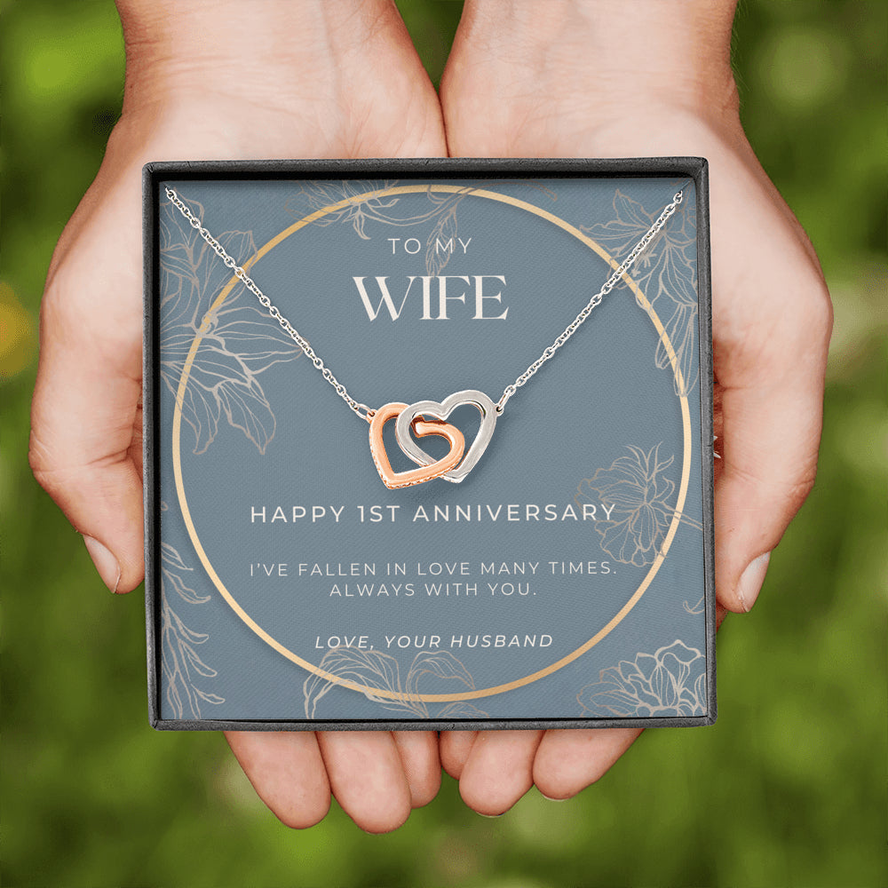 1 Year Anniversary Gift For Wife - Interlocking Hearts Necklace