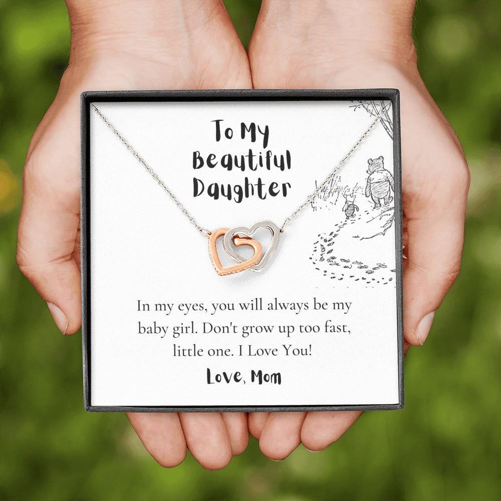 To My Daughter, Love Mom, Daughter Gifts from Mom, Birthday Gift Necklace for Daughter, Interlocking Hearts Necklace