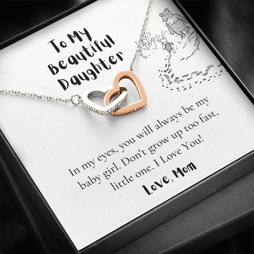 To My Daughter, Love Mom, Daughter Gifts from Mom, Birthday Gift Necklace for Daughter, Interlocking Hearts Necklace