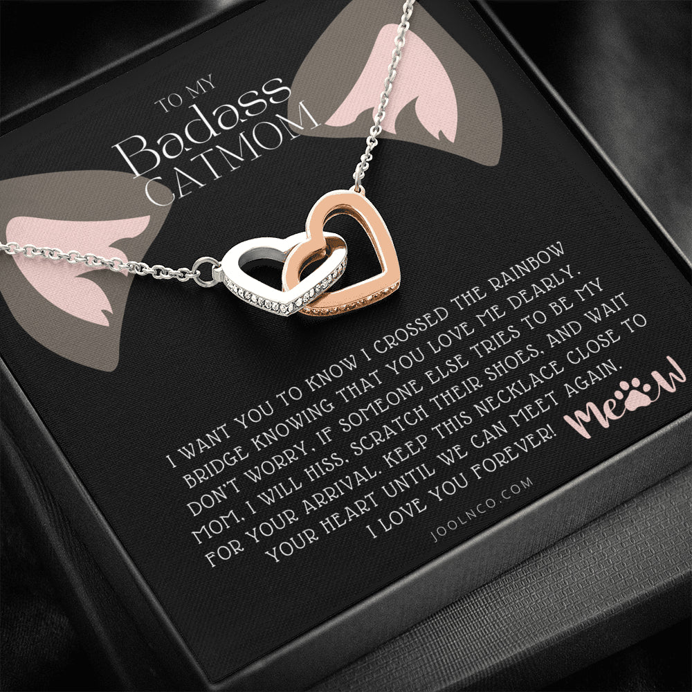 Interlocking Necklace, To My Badass Cat Mom, Until We Can Meet Again Necklace, Loss of Cat memorial necklace, Cat loss gifts, Rainbow Bridge Cat, Pet sympathy gift