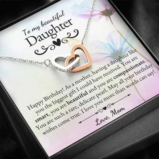 To My Daughter, Love Mom, Daughter Gifts from Mom, Birthday Gift Necklace for Daughter, Interlocking Hearts Necklace