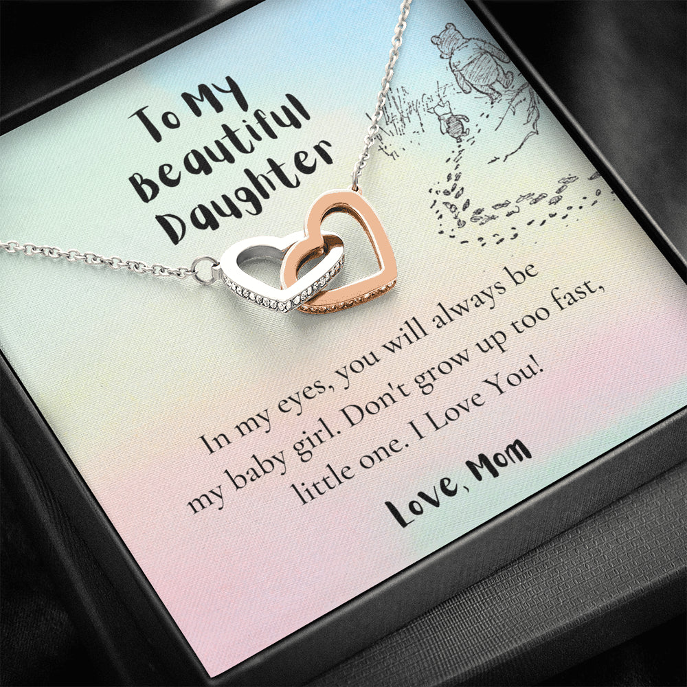 To My Daughter, Love Mom, Daughter Gifts from Mom, Birthday Gift Necklace for Daughter, Interlocking Hearts Necklace