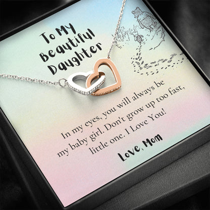 To My Daughter, Love Mom, Daughter Gifts from Mom, Birthday Gift Necklace for Daughter, Interlocking Hearts Necklace