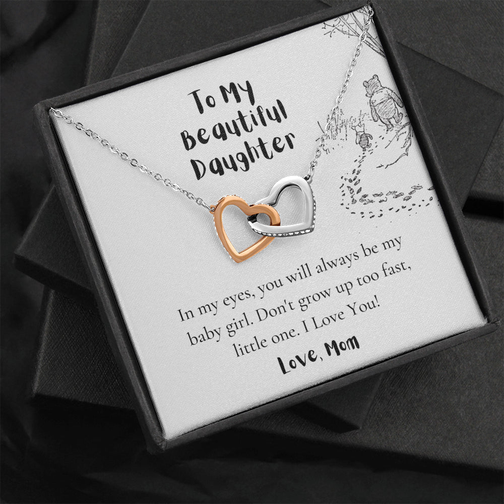 To My Daughter, Love Mom, Daughter Gifts from Mom, Birthday Gift Necklace for Daughter, Interlocking Hearts Necklace