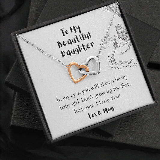 To My Daughter, Love Mom, Daughter Gifts from Mom, Birthday Gift Necklace for Daughter, Interlocking Hearts Necklace