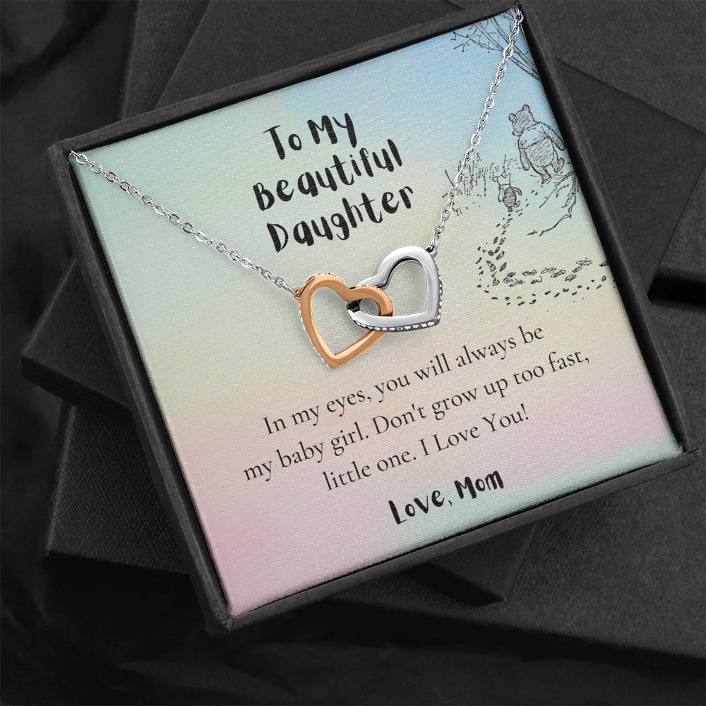 To My Daughter, Love Mom, Daughter Gifts from Mom, Birthday Gift Necklace for Daughter, Interlocking Hearts Necklace