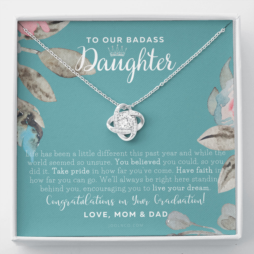 Love Knot Necklace, To Our Badass Daughter, Straighten Your Crown Necklace, Parents Daughter Necklace, Daughter Graduation Gift, Graduation on Pandemic