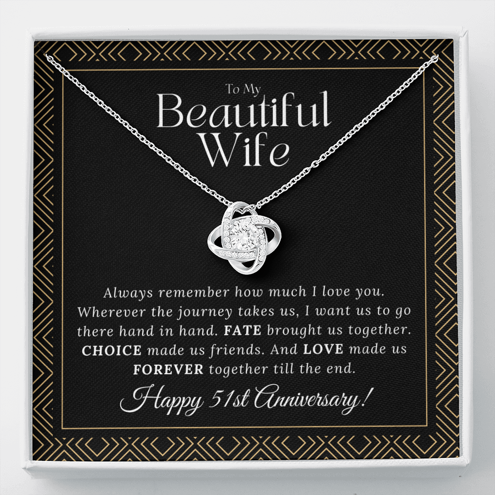 51 Year Anniversary Gift For Wife - Love Knot Necklace