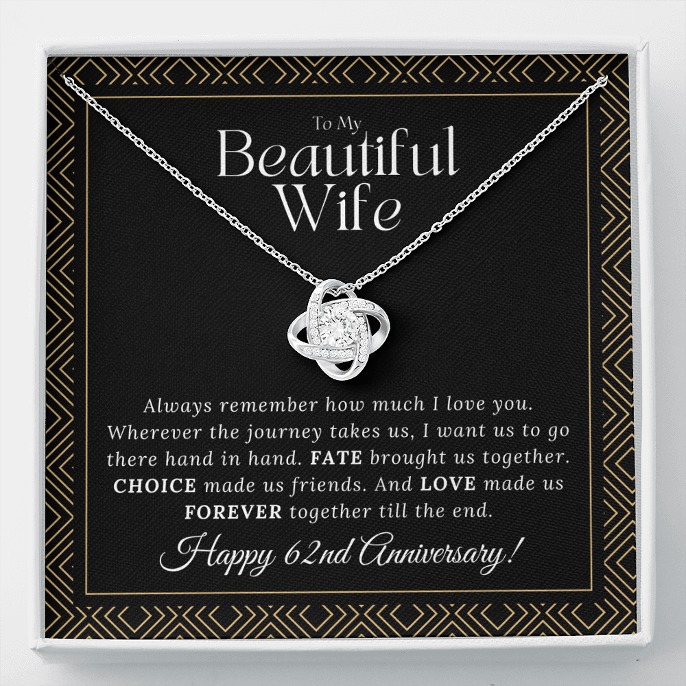 62 Year Anniversary Gift For Wife - Love Knot Necklace