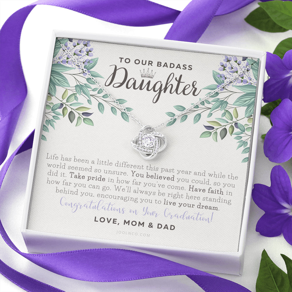 Love Knot Necklace, To Our Badass Daughter, Straighten Your Crown Necklace, Parents Daughter Necklace, Daughter Graduation Gift, Graduation on Pandemic