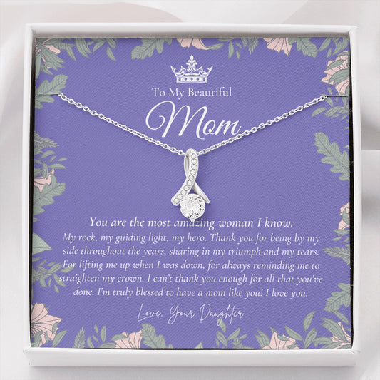 To My Beautiful Mom Necklace | Beautiful Mom Gift | Mother’s Day Gift | Birthday Gift for Mom | Gift from Daughter on Wedding Day