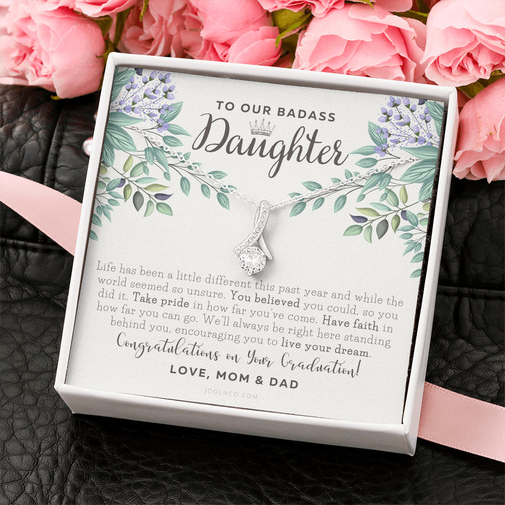 To Our Badass Daughter, Straighten Your Crown Necklace, Parents Daughter Necklace, Daughter Graduation Gift, Graduation on Pandemic