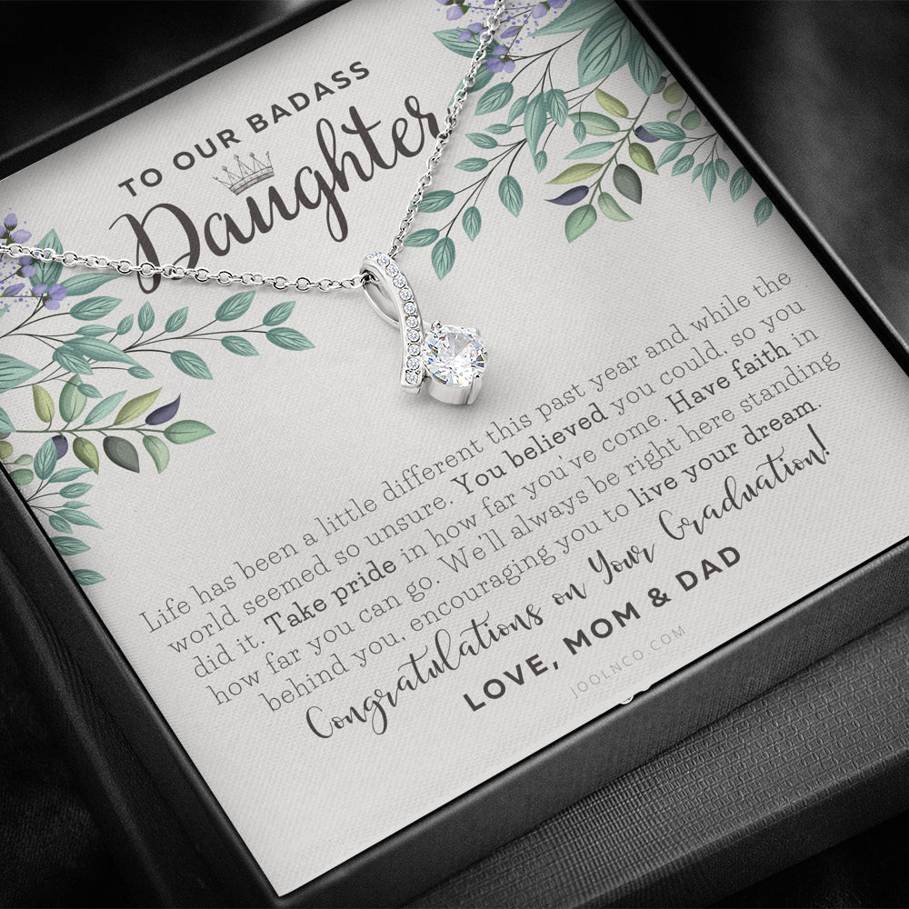 To Our Badass Daughter, Straighten Your Crown Necklace, Parents Daughter Necklace, Daughter Graduation Gift, Graduation on Pandemic