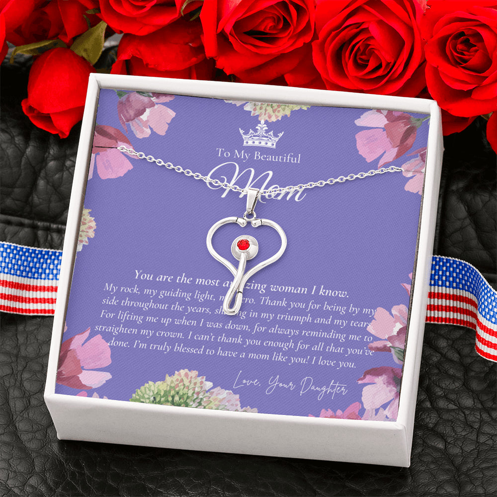 To My Beautiful Mom Necklace | Beautiful Mom Gift | Mother’s Day Gift | Birthday Gift | Gift from Daughter on Wedding Day | Nurse Mom Gift | Gift for Nurse Mom | Stethoscope Necklace | Nurse Mom Necklace