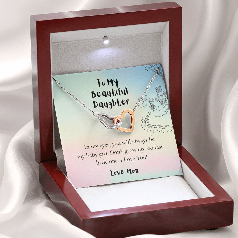 To My Daughter, Love Mom, Daughter Gifts from Mom, Birthday Gift Necklace for Daughter, Interlocking Hearts Necklace