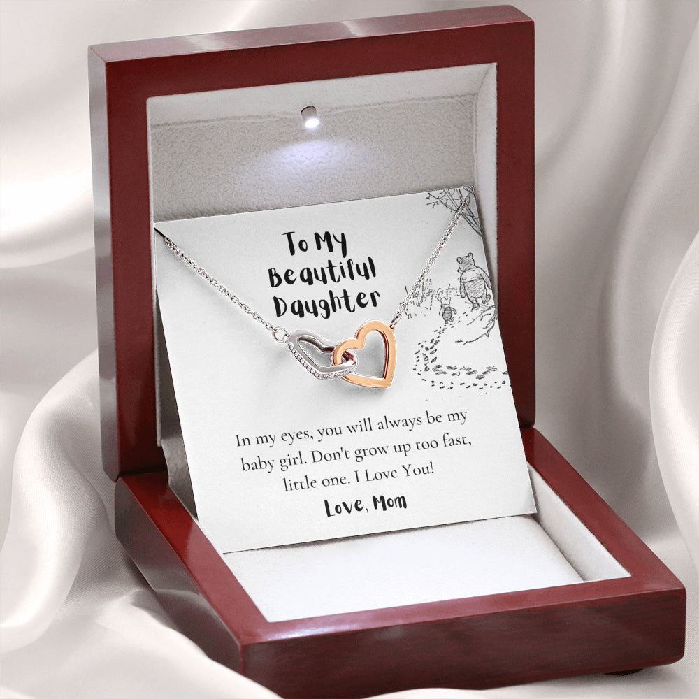 To My Daughter, Love Mom, Daughter Gifts from Mom, Birthday Gift Necklace for Daughter, Interlocking Hearts Necklace