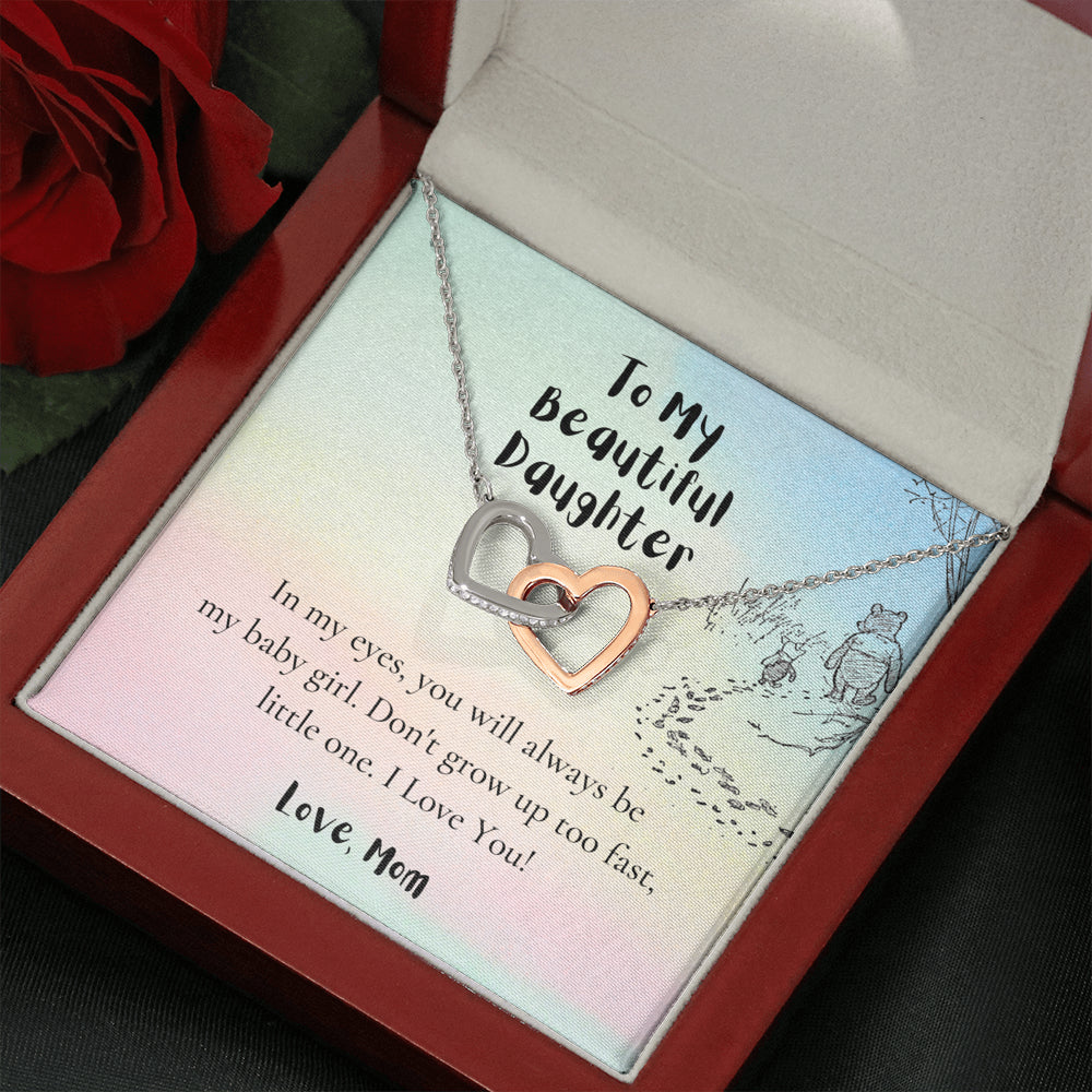 To My Daughter, Love Mom, Daughter Gifts from Mom, Birthday Gift Necklace for Daughter, Interlocking Hearts Necklace