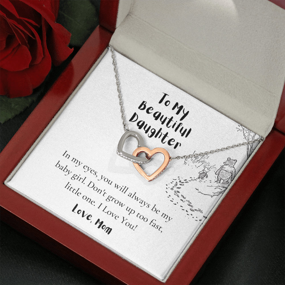 To My Daughter, Love Mom, Daughter Gifts from Mom, Birthday Gift Necklace for Daughter, Interlocking Hearts Necklace